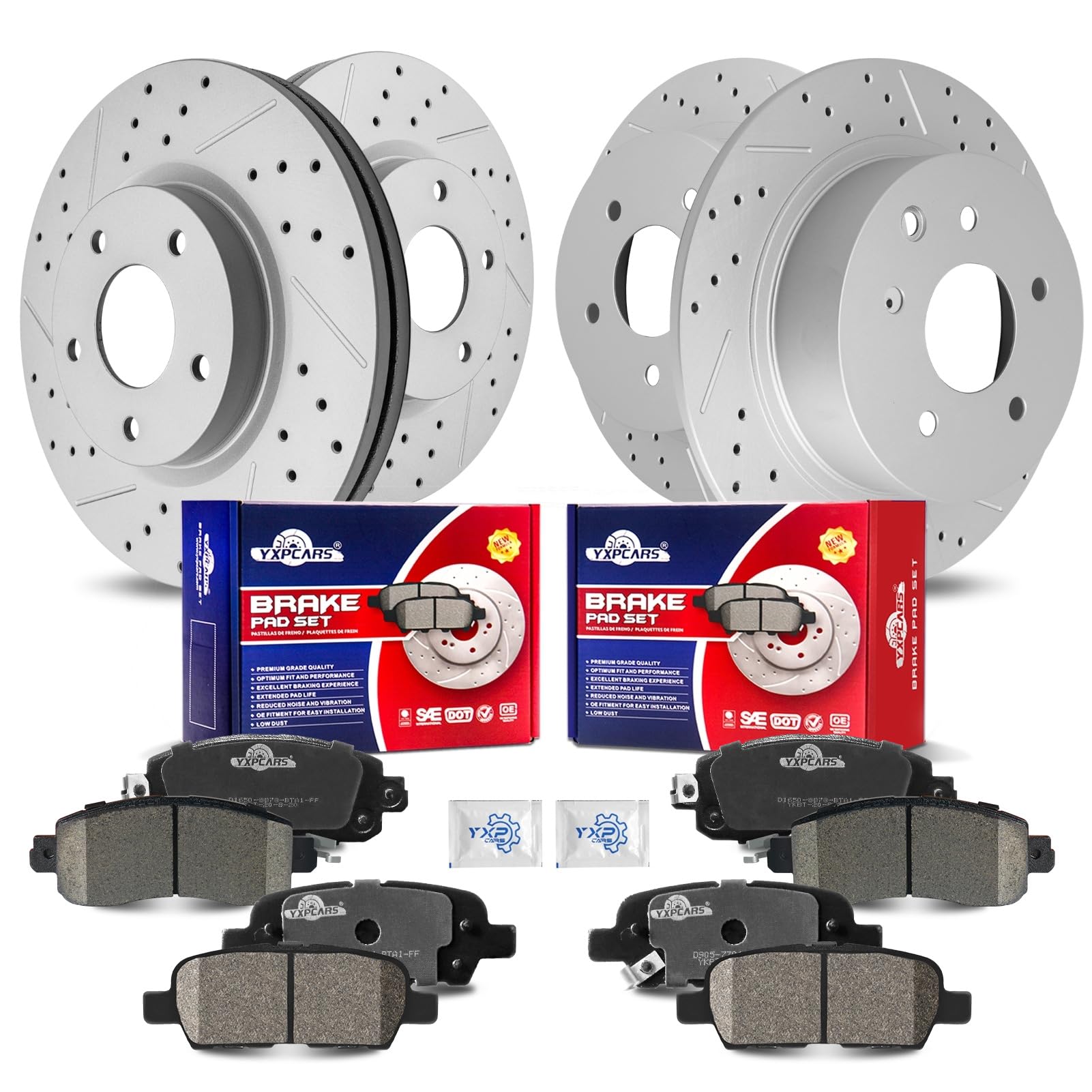 YXPCARS Front & Rear Drilled Slotted Rotors and Ceramic Disc Brake Pads Kit for Nissan Altima 2013 2014 2015 2016 2017 2018