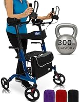 Vista 12 de Vive Mobility Andador Vertical con Asiento - Andador de Pie, Reposabrazos, Resistente, Scooter de Ayuda Médica Plegable para Ancianos, Personas