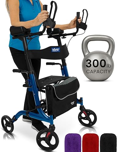 Miniatura 12 de Vive Mobility Andador Vertical con Asiento - Andador de Pie, Reposabrazos, Resistente, Scooter de Ayuda Médica Plegable para Ancianos, Personas