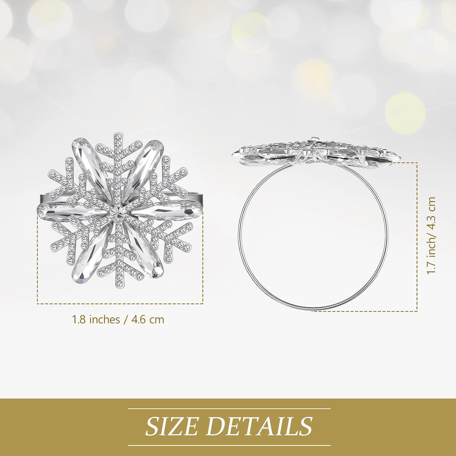 Christmas Napkin Ring Snowflake Napkin Rings Holder Buckle Rhinestone Crystal Metal Napkin Ring Christmas Silver Napkin Ring for Christmas Wedding Dinner Table Decor(Gorgeous Style,6 Pcs)