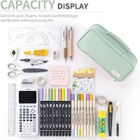Vista 4 de EASTHILL Large Capacity Pencil Case Pen Pouch Organizer Canvas Pencil Bag with Handle School Supplies for Teen Girls-Green