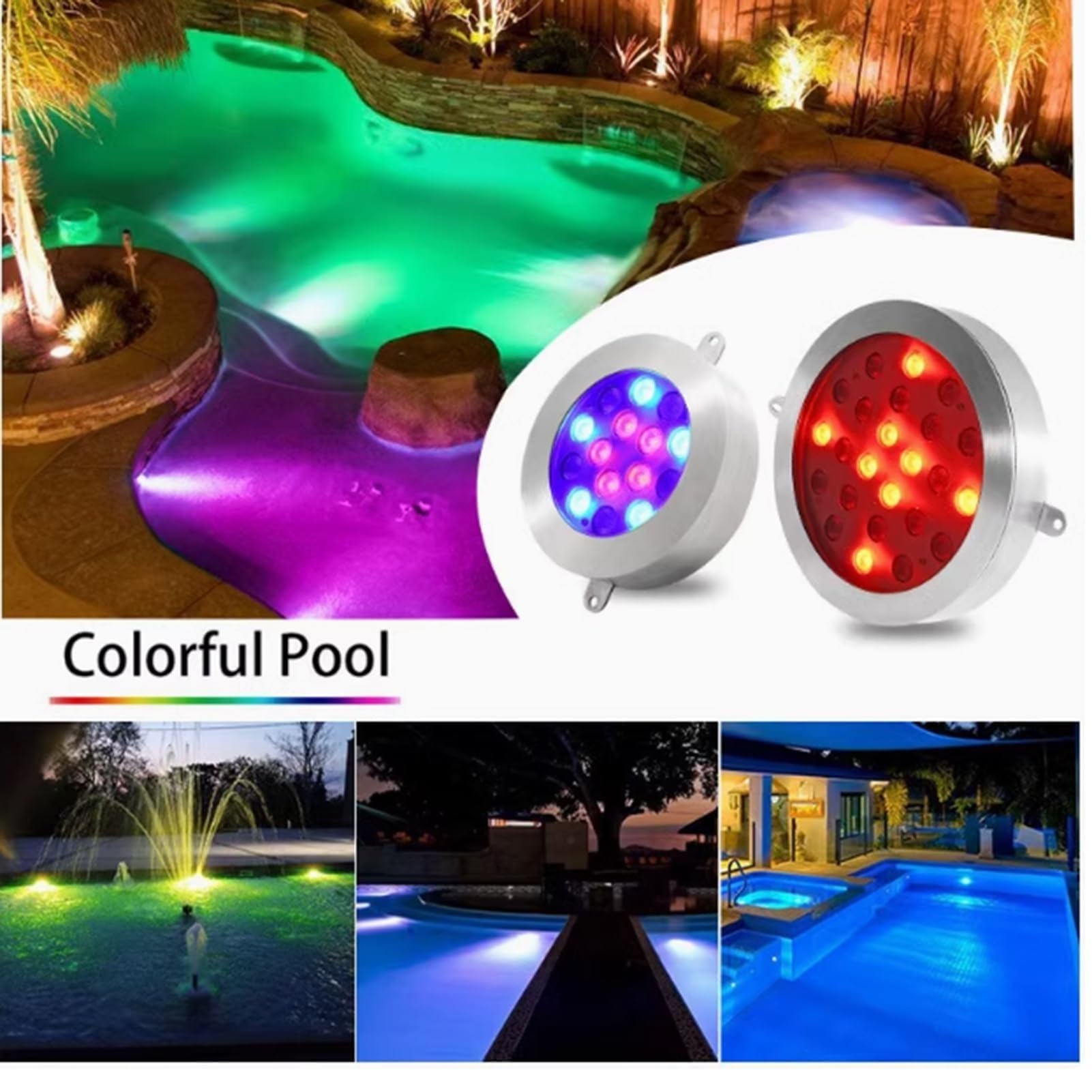 Lampada Da Parete Subacquea In Acciaio Inossidabile - Luci RGB Sommergibili, 12/24V LED Luce Piscina, Impermeabile IP68 Embedded Pool Spotlight, Luci Paesaggistiche Subacquee Che Cambiano Colore(9W(AC