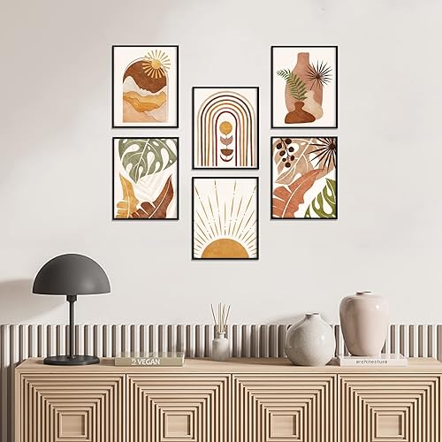 Miniatura 4 de Impresiones artísticas de pared bohemias, minimalistas, geométricos, bohemios, pósteres de pared de hoja de palmera de Monstera, sol, luna, montaña,