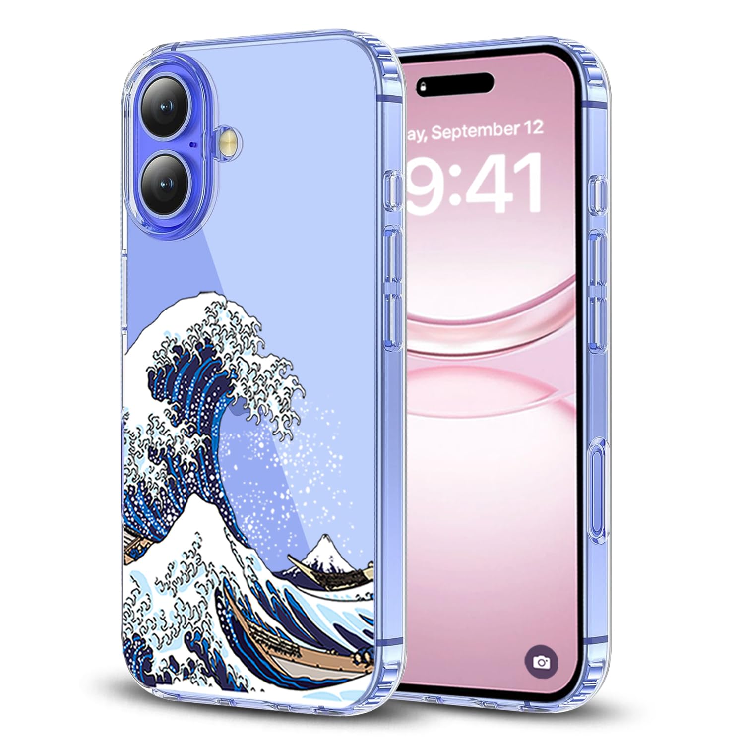 KEXAAR Designed for iPhone 16 Case, Ocean Sea Japanese Wave Pattern Shockproof Camera Protection Flowers Floral for Girls Woman, Anti-Yellowing Hard