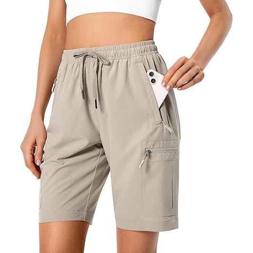 Women's Lightweight Hiking Cargo Shorts Quick Dry Athletic Shorts for Camping Travel Golf with Zipper Pockets Water Resistant