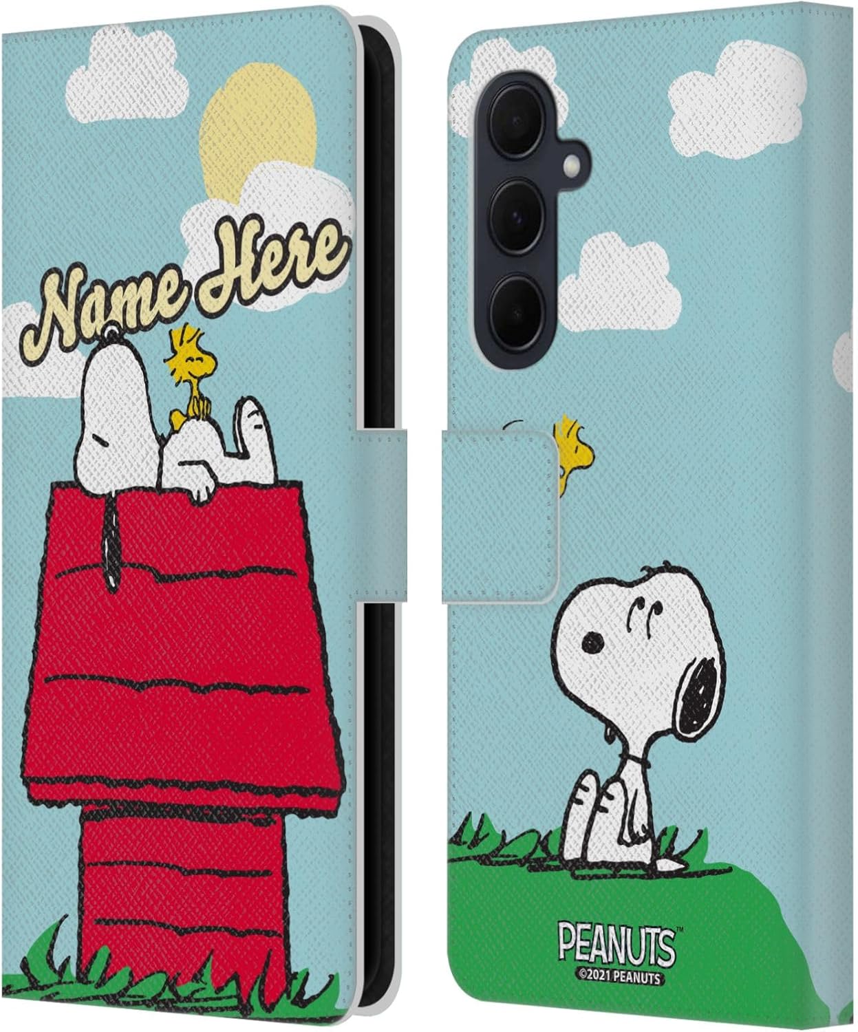 Head Case Designs Officially Licensed Custom Customized Personalized Peanuts Snoopy & Woodstock Art Leather Wallet Case Compatible with Samsung Galaxy A35 5G