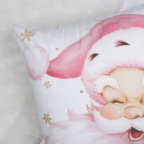 Miniatura 4 de Bonhause Juego de 4 fundas de almohada rosas de Navidad de 18 x 18 pulgadas, Papá Noel, muñeco de nieve, bastón de caramelo, árbol de Navidad,