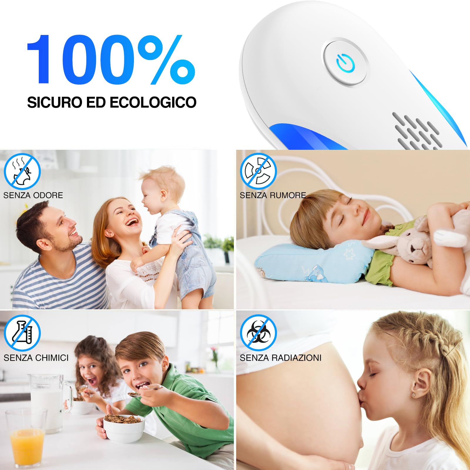Ultrasuoni per Topi da Interno 4 Pezzi - Dissuasore Ratti, Insetti, Zanzare, Scarafaggi, Formiche e Ragni - Tecnologia Ultrasuoni Silenziosa, Sicura e Non Tossica - Copertura Fino a 200 m²