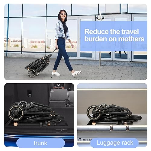 Miniatura 6 de Cochecito de bebé, 3 en 1 plegable de paisaje alto, cochecitos convertibles con toldo grande UPF 50+ y portavasos (negro)