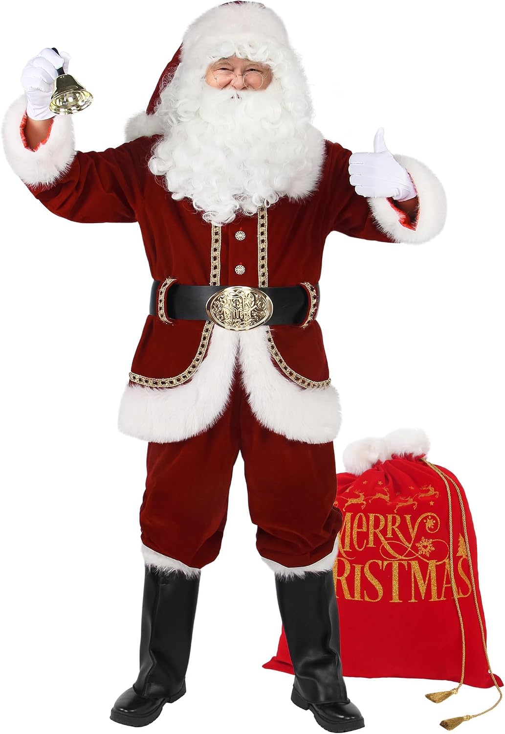 Santa Claus Costume for Men Deluxe Professional Santa Suit Adults 11pcs Red Mens Outfit Christmas Clause Suits Adult