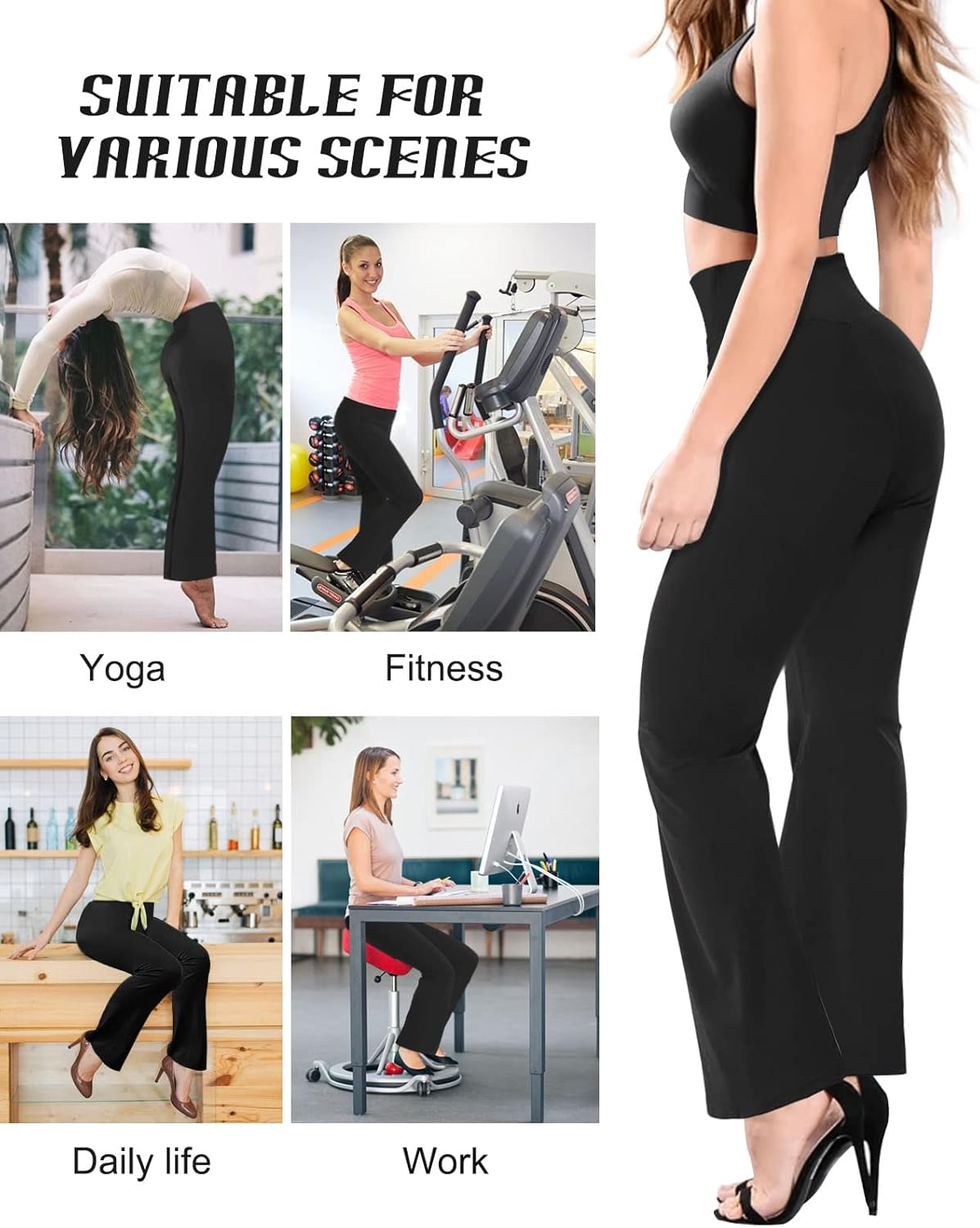Women's Bootleg Yoga Pants Crossover High Waisted Wide Leg Workout Flare Pants Bootcut Work Pants Dress Pants (Black, Medium) : Clothing, Shoes & Jewelry