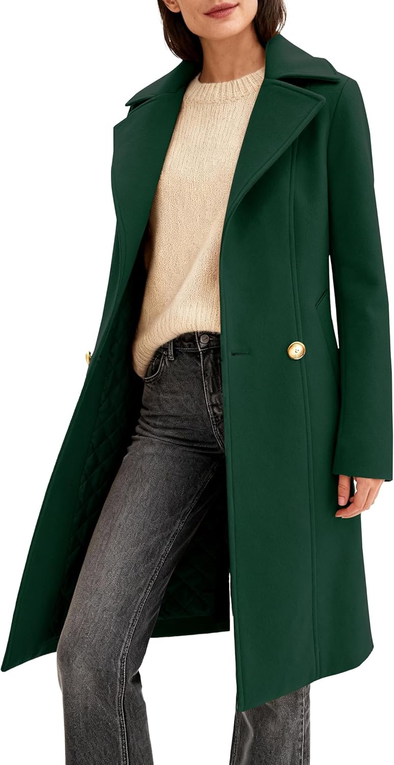 Women's Long Notch Lapel Coat, Double-Breasted Peacoat, Casual Classic Fall Winter Overcoat - Image 5