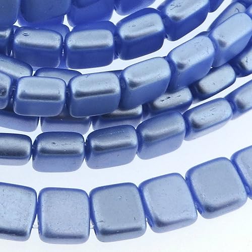 Miniatura 3 de Czechmate - Cuentas de cristal cuadrado checo de 2 agujeros para azulejos - Zafiro azul perla (25)