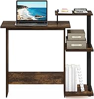 Vista 60 de Furinno - Escritorio compacto para computadora con estantes, Tablero de partículas, Marrón oscuro