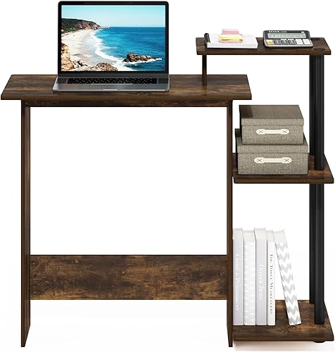 Miniatura 54 de Furinno - Escritorio compacto para computadora con estantes, Tablero de partículas, Roble francés gris/negro. Roble