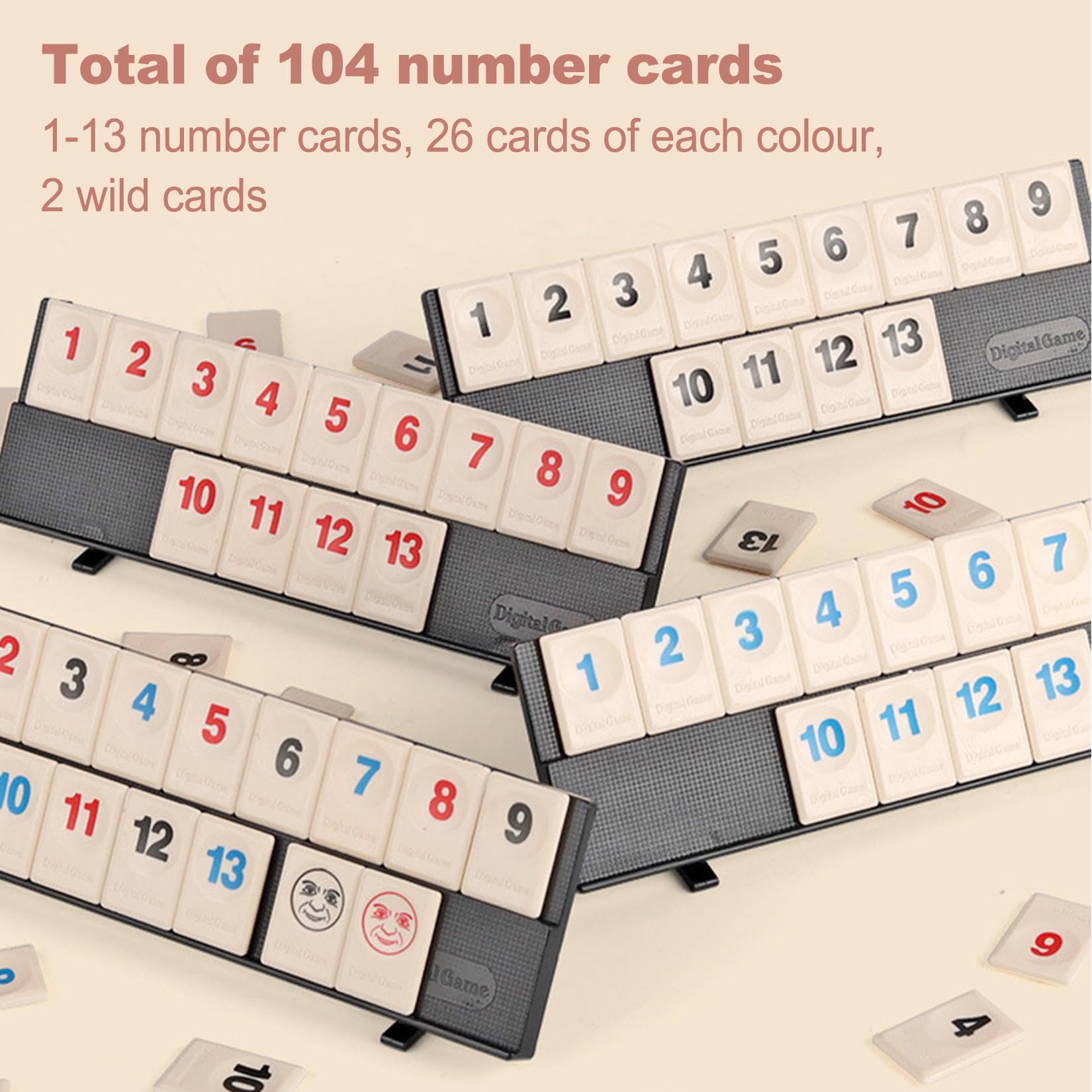 106 Piezas Minni con 4 Estantes Juego Rummy Clásico con Estuche Portátil Set de Viaje para la Familia Juegos De Mesa Clásicos para Viajar y para Llevar