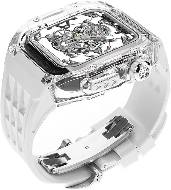 SKXMOD Watch 8 Ultra 49mm glaciär transparent klockfodral + gummi rem modekit för Apple Watch