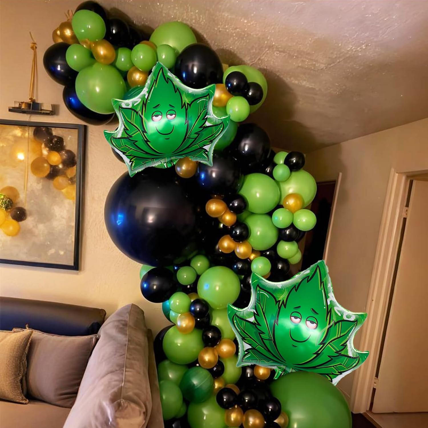 47pcs 'lets get lit' Party decorations for adults, weed set includes Latex Marijuana balloons, weed shape foil balloons and banner, Green Confetti balloons, For cannabis birthday-themed party image 4