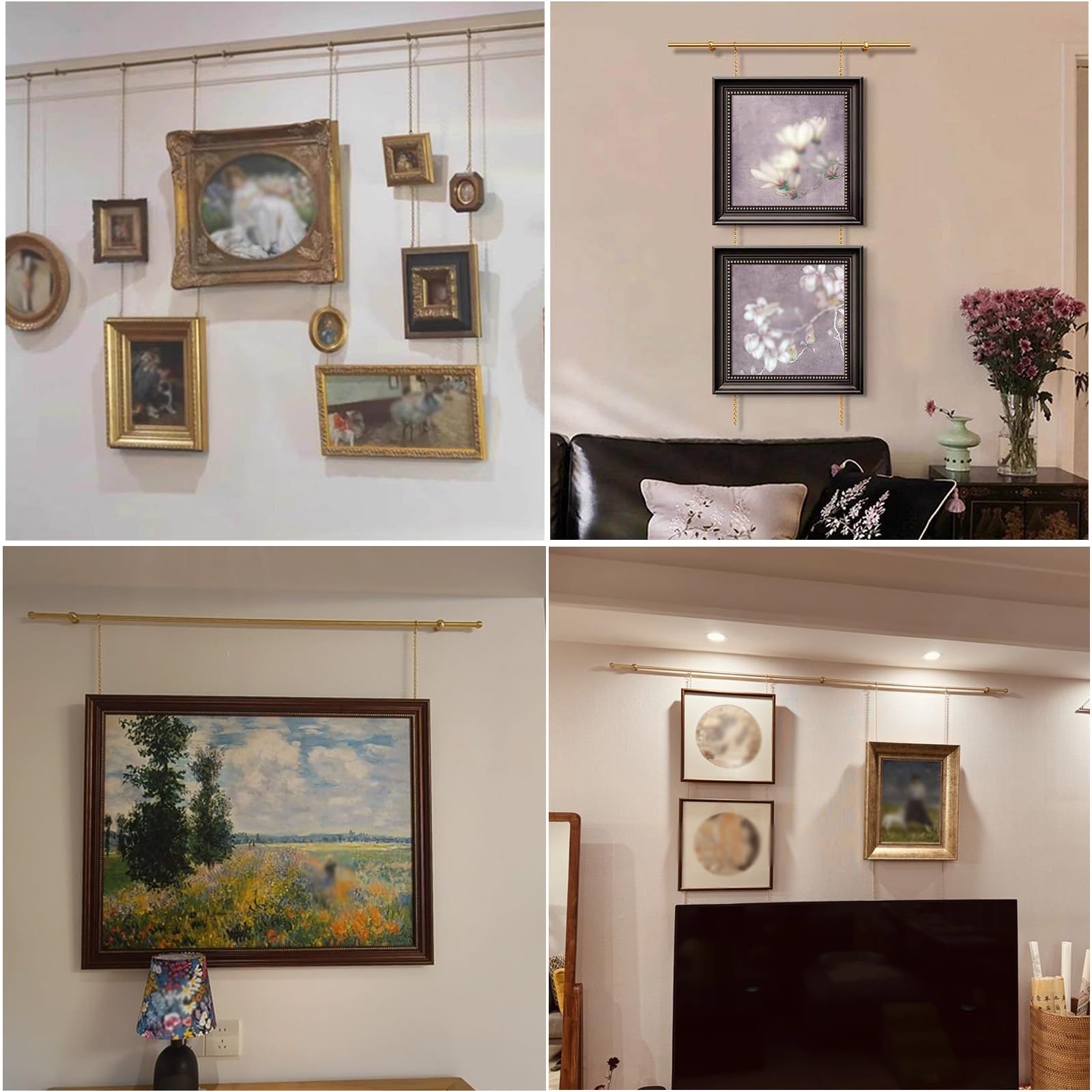 Galerieschienen für Bilder aus Messing, Bilderschienen mit Draht, Frei Verstellbar, Geeignet für Zuhause, Büro, Wandmontage(2.5m/98.5in)