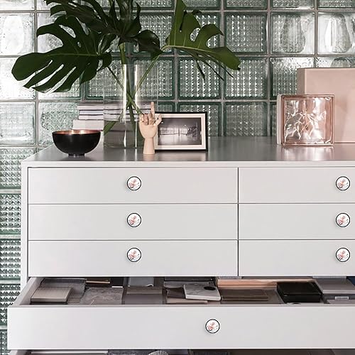 Miniatura 4 de Paquete de 6 tiradores negros para cajones, cerezo Sakura oriental en flor para gabinete, pomos de cristal para tocador de cocina y baño