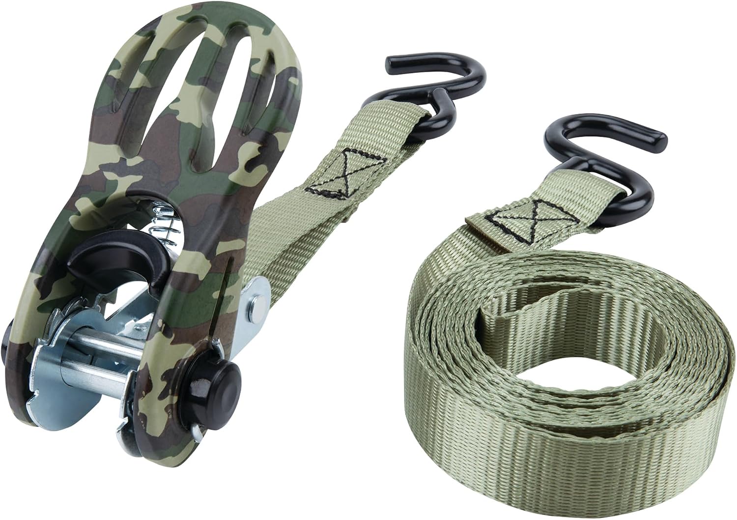 Performance Tool W1860 2Pk 1-Inch X 10' Camo Tie Downs - Heavy Duty Camouflage Ratchet Straps for Secure Cargo Transport and Outdoor Adventures