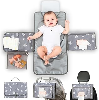 JanYoo Baby Portable Nappy Changing Mat with Wipes Pocket Changing Pads with Head Cushion for Infants Diaper Bag Travel Pad Wipeable Waterproof Newborn Essentials