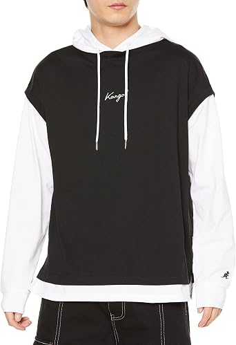 Kangol Hooded Sweatshirt, Solid Color, Long Sleeve, Pullover, Hoodie, Layered Sleeve, T-Shirt, Cursive Logo, Embroidery, Moisturizing, Thermal, Breathable, Unisex