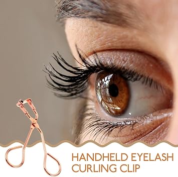 Rose Gold Eyelash Curler with Refill Pads - Mini Lash Curler for All Eyelash Shapes - Professional Silicone Makeup Tool with Precision Tweezers - 2-in-1 Beauty Kit in Stainless Steel Design