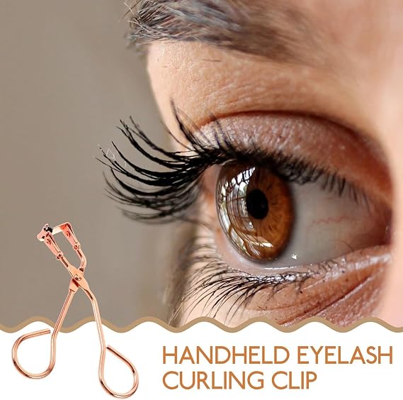 Rose Gold Eyelash Curler with Refill Pads - Mini Lash Curler for All Eyelash Shapes - Professional Silicone Makeup Tool with Precision Tweezers - 2-in-1 Beauty Kit in Stainless Steel Design