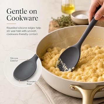 Silicone Cooking Utensil Set with Holder & Spoon Rest,22F to 446F Heat Resistant Kitchen Utensils Set, Nonstick Cookware Safe Spatula Set, Spoon, Ladle, Tongs, Whisk, Pasta Server, Gray