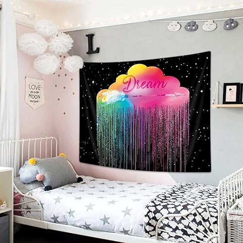 Miniatura 4 de Tapiz Kawaii de nubes arcoíris para adolescentes y niñas, estético, colorido rosa, bohemio, retro, de los años 70, tapiz para colgar en la pared,