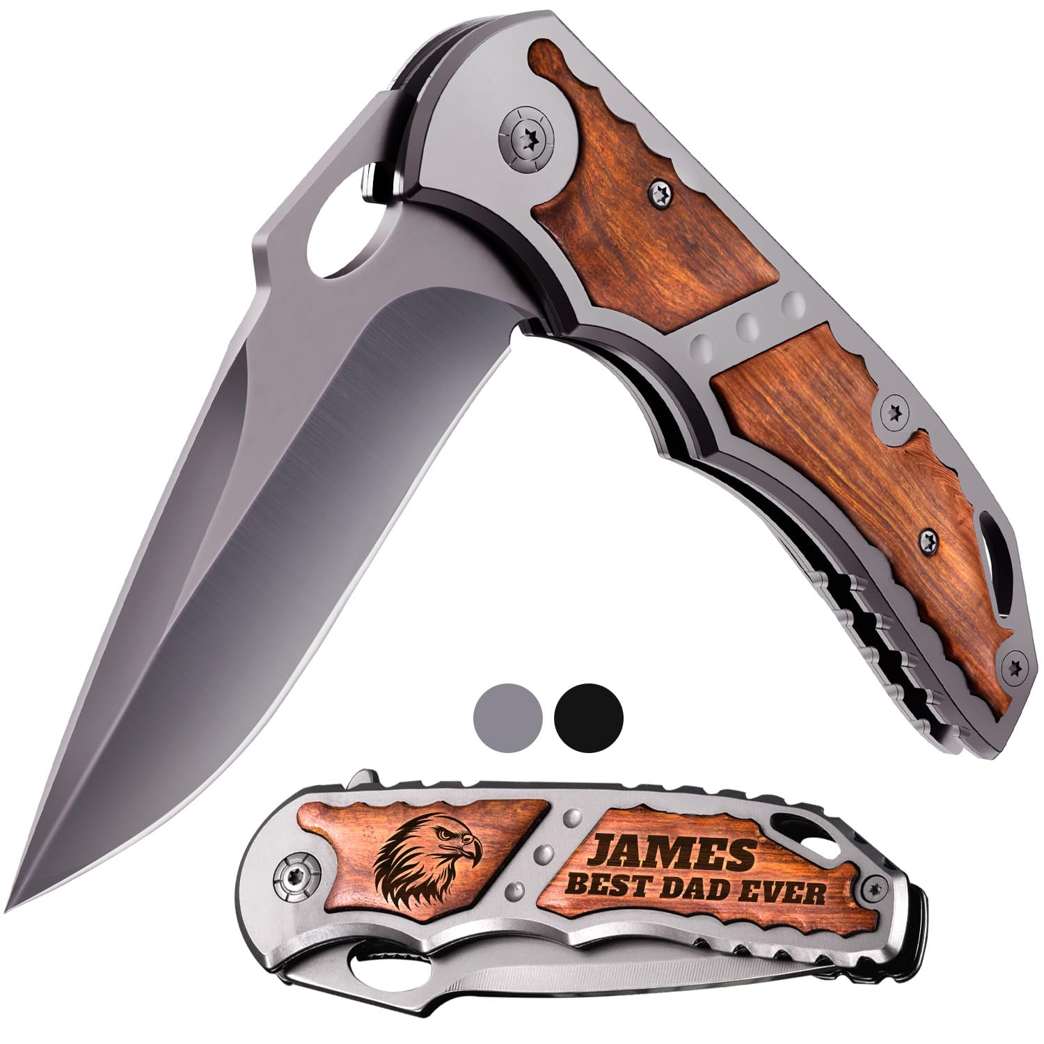 Grand Way Spring Assisted Knife - 5Cr15MoV Sharp Folding Blade - Pocket Knife with Wood Handle - Best Durable Tool for EDC Camping Survival Work - Mens Gifts Idea for Dad Husband Boyfriend 97010
