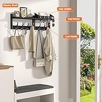 Vista 4 de Evermagin 29" Coat Rack Wall Mount with Shelf, 4 in 1 Coat and Key Hanger with 11 Metal Hooks, Entryway Wall Mounted Shelf with Mail Holder for