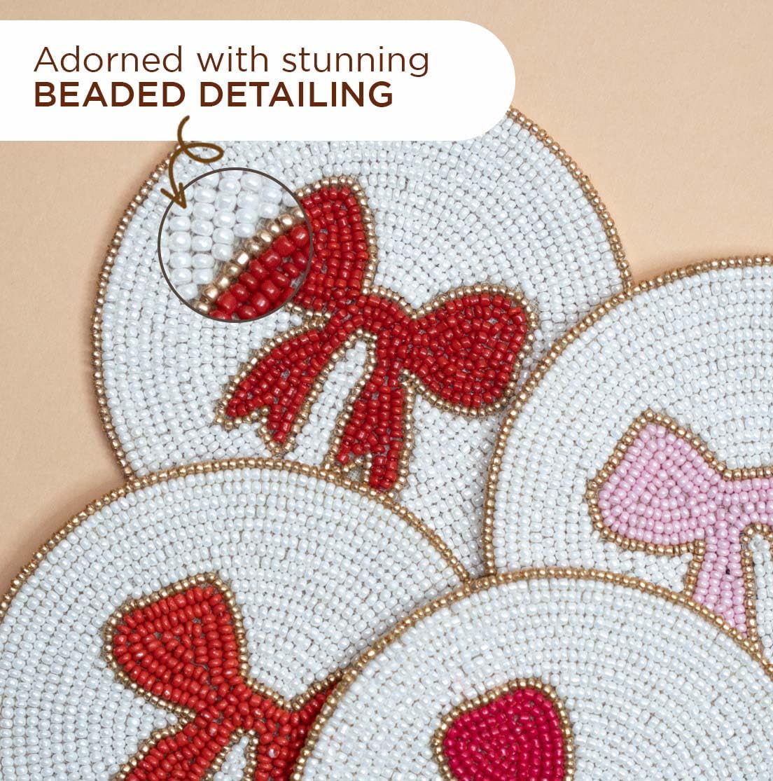 Folkulture Cute Coasters Set of 4,Beaded Handmade Boho Drink Coasters image 3