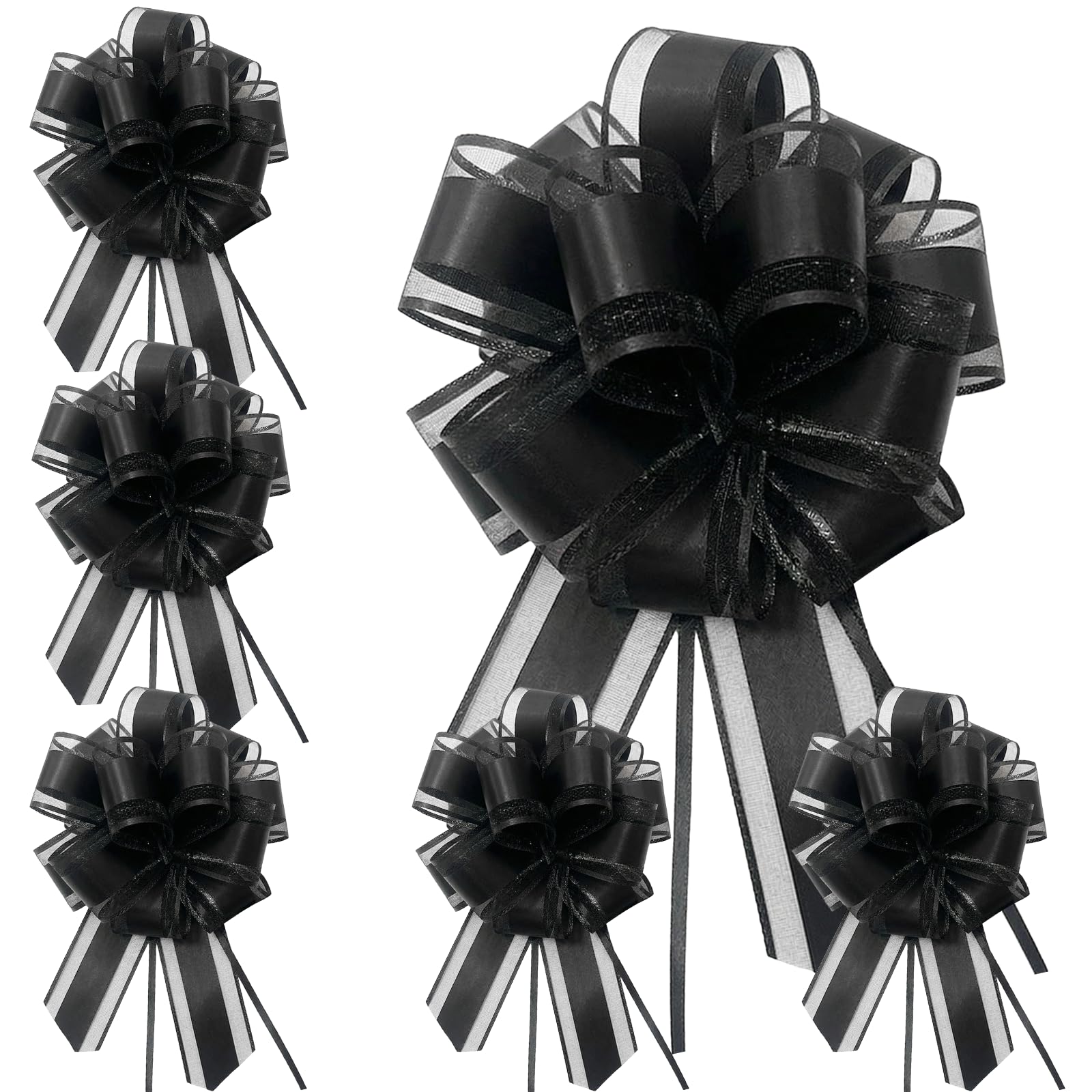 Vfrdsa 6Pcs 7 Inch Large Pull Bows Polypropylene Ribbon Bow for Gift Wrapping Car Decoration Bows Large Ribbon Bows for Wedding Birthday Bows Valentine Flower Basket Decor(Black)