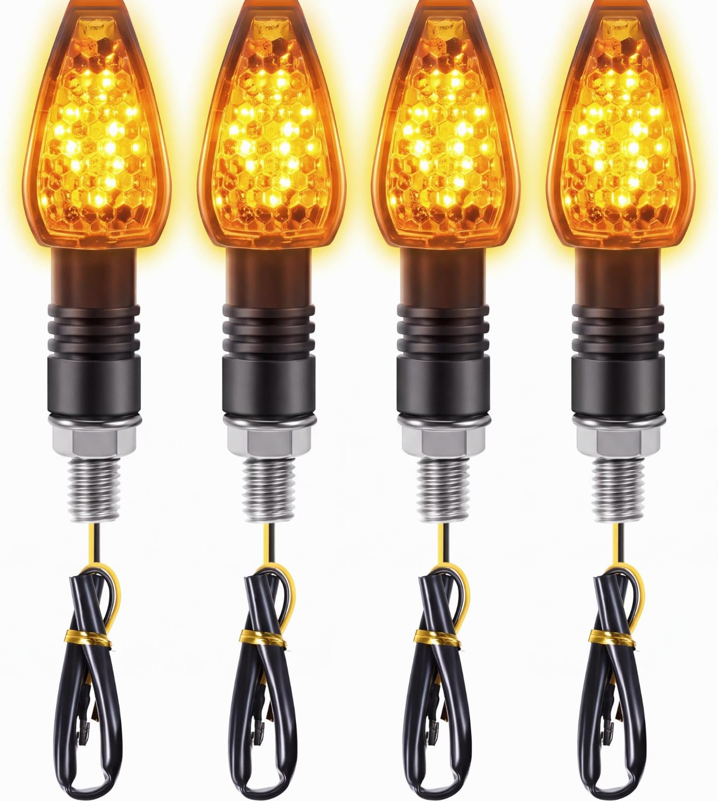 Frienda 4pcs Motorcycle Turn Signals 14 LED 12v Lights Indicators Motorbike LED Blinker Bright Flowing Amber Lamp Stalk Arrow Front Rear Lights