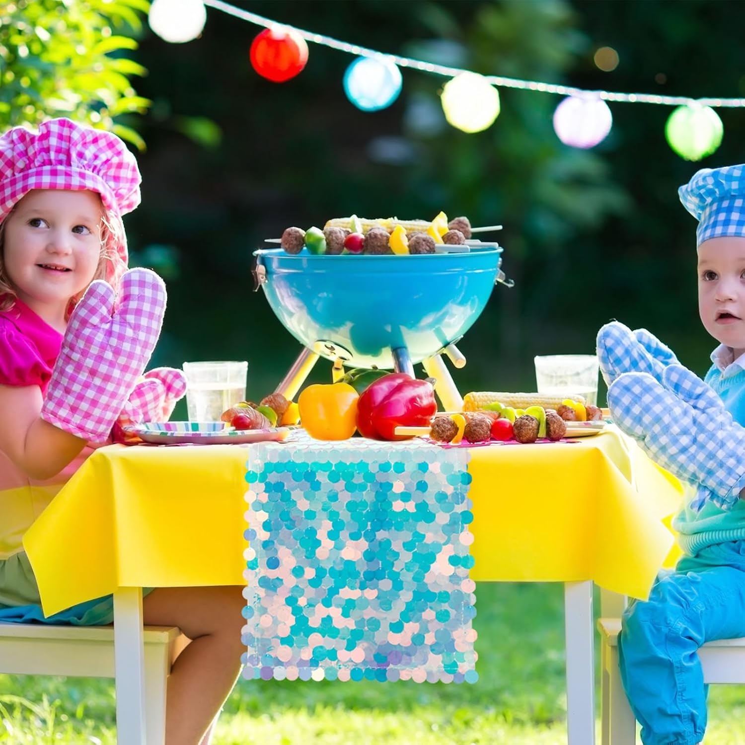 Mermaid Party Table Runners 6 Pieces 12 x 84 Inches Mermaid Tail Colorful Sequin Table Runners Mermaid Ocean Theme Series Party Decoration Glitter Table Runner