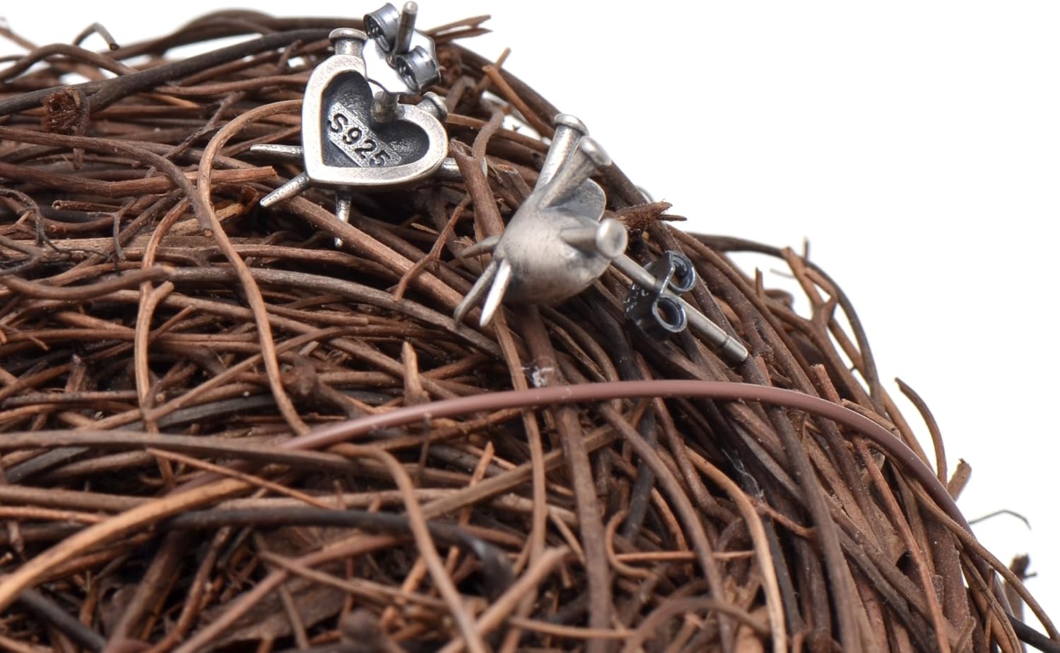 Paialco Gothic Sterling Silver Nailed Heart Earrings Pierced Studs, Oxidized Jewellery for Women - Image 3