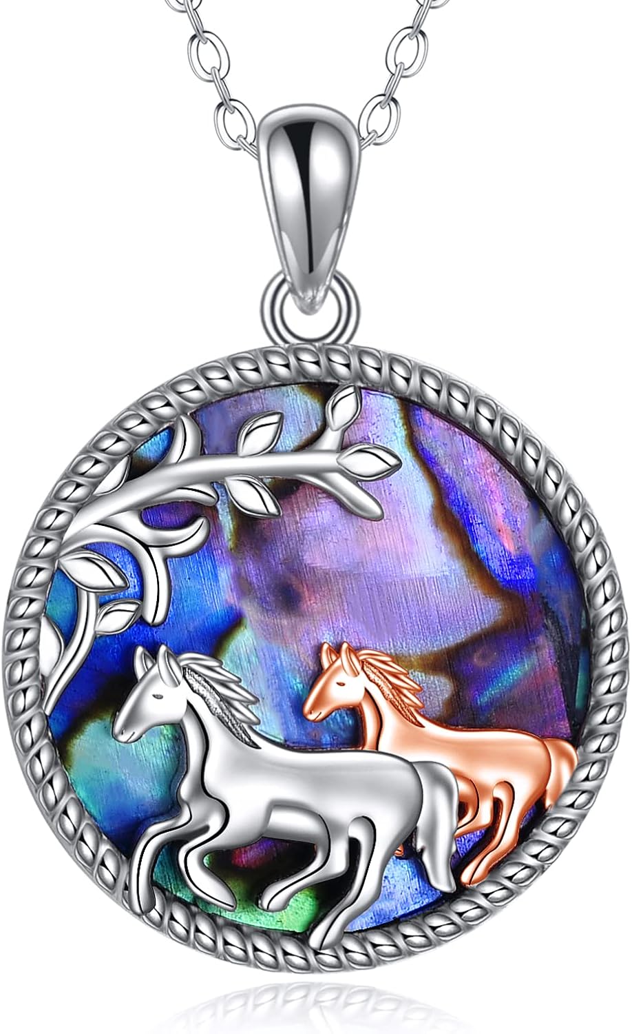 YFN Horse Necklace Sterling Silver Abalone Shell Horse Pendant Necklace Equestrian Jewelry Gifts for Horse Lovers