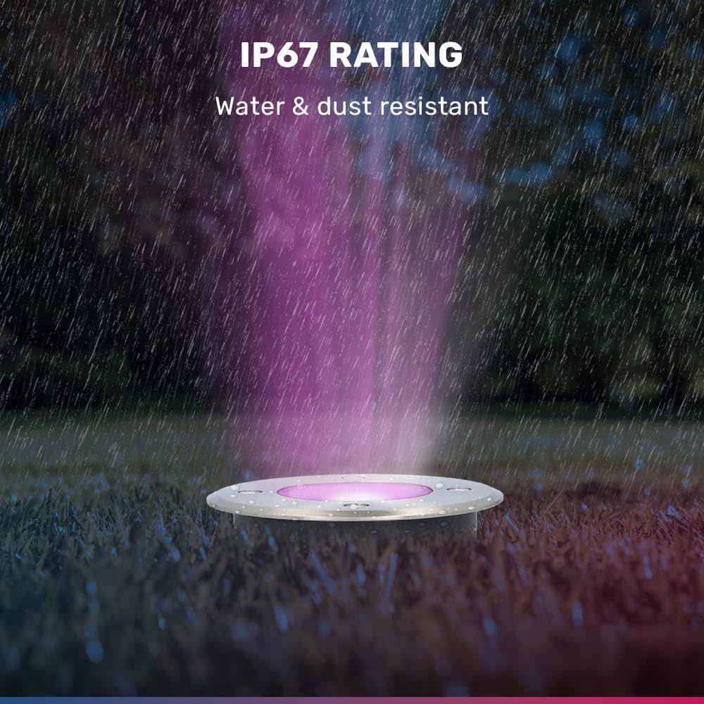 HOFTRONIC - 9er Maisy - Smart Home LED Bodeneinbaustrahler außen GU10 - IP67 Wasserdicht - Edelstahl - WiFi + Bluetooth - Farbig RGBWW - Einbaustrahler außen Edelstahl