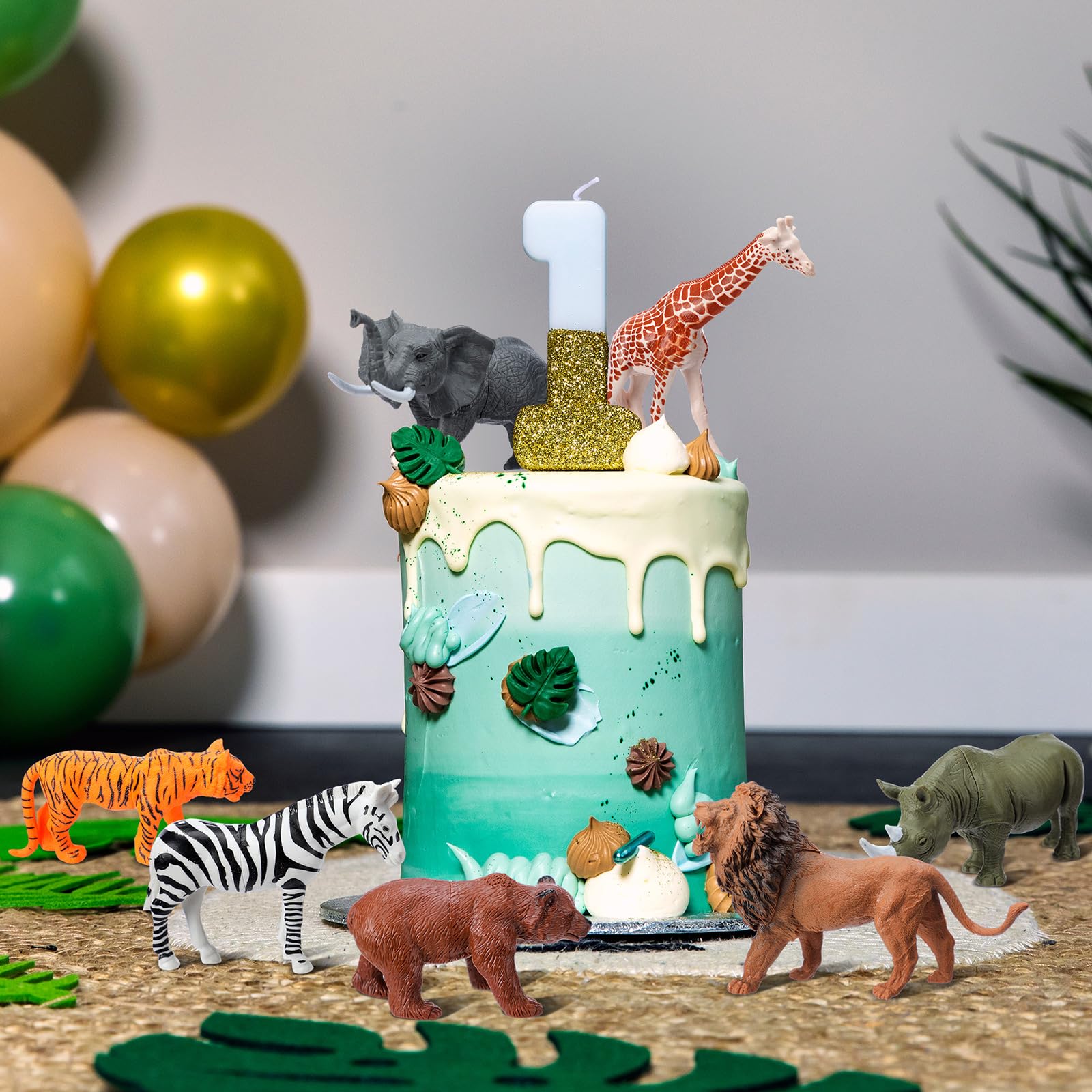 SUNBEAUTY 26 Pezzi Cake Topper Giungla Per Torta Compleanno: Decorazioni Animali Safari Con Giraffe, Leoni E Foglie Per Bambini