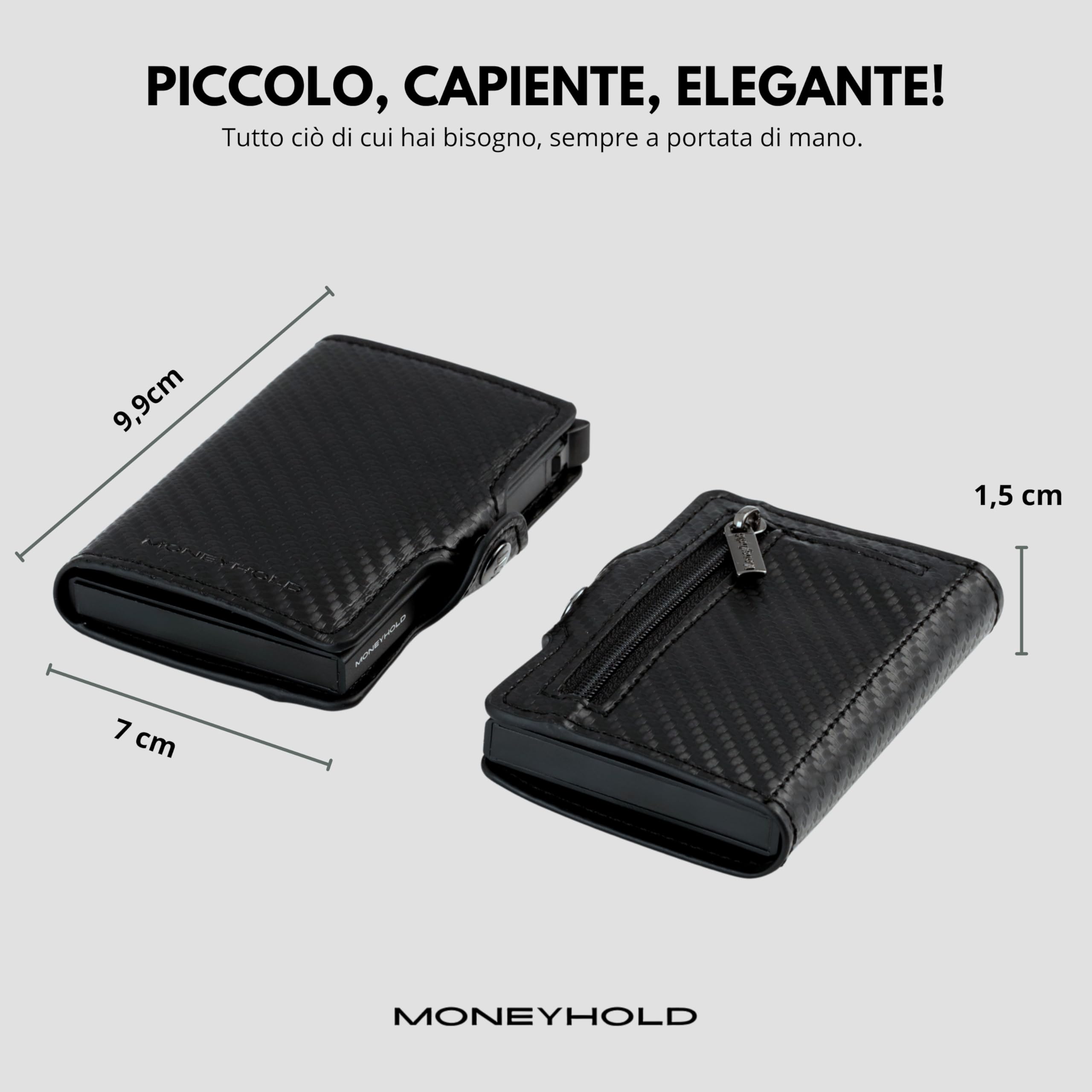 Moneyhold Portafoglio Uomo Slim in Similpelle con Protezione RFID Anticlonazione, Porta Carte di Credito, anche con Portamonete (10 Tessere)