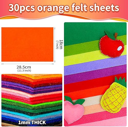 Miniatura 2 de IOOLEEM Hojas de fieltro naranja, 30 piezas de 7 x 11.3 pulgadas (cerca de tamaño A4 - 7.1 x 11.2 in) hoja de fieltro precortada para manualidades,