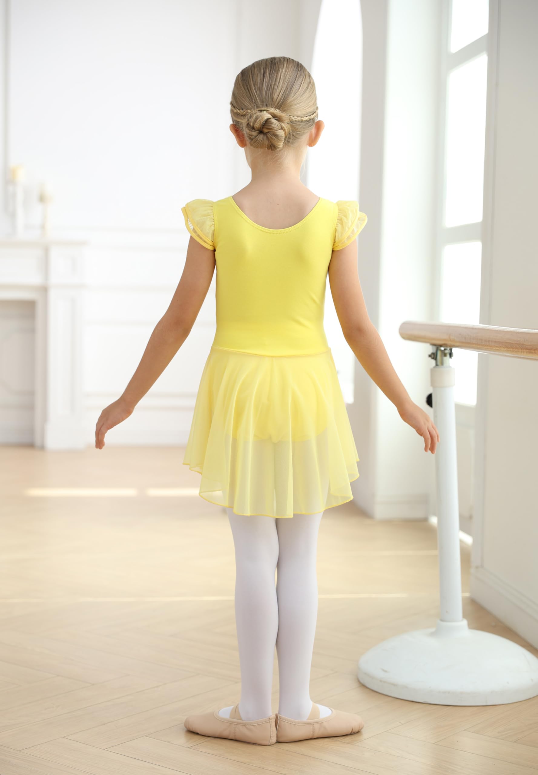 MdnMd Body da balletto per bambine con gonna classica a maniche corte, danza, ginnastica, ballerina, T72, giallo, 2-4 anni