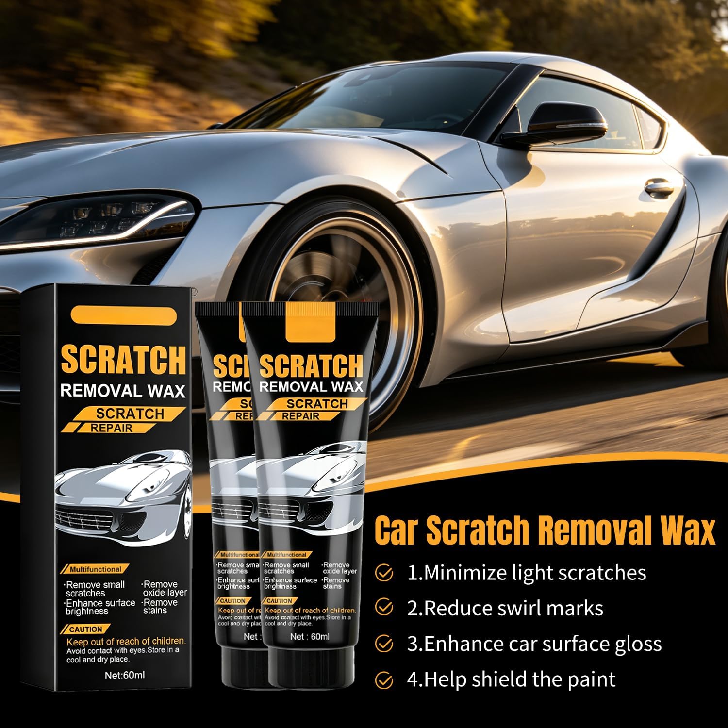 Car Scratch Remover, Scratch Remover for Vehicles, Car Cloth Polish Scratch Remover, Car Paint Scratch Repair Paste, Easy Application Scratch Removal Wax (2Pcs)