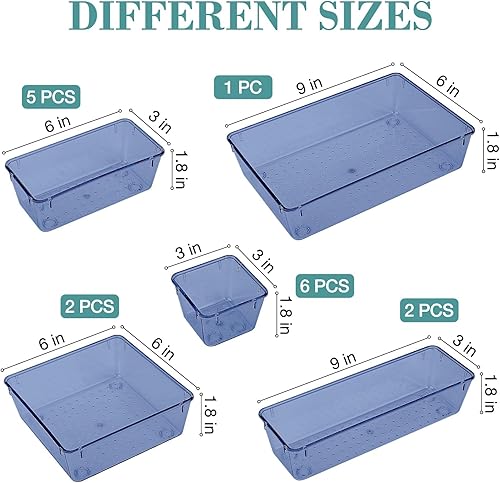 Miniatura 56 de Juego de 23 organizadores de cajones, 5 bandejas organizadoras de cajones de baño y cocina, cubos de almacenamiento transparentes para maquillaje