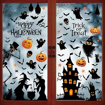 Enwokran 9 Sheets Halloween Window Clings Decorations Stickers