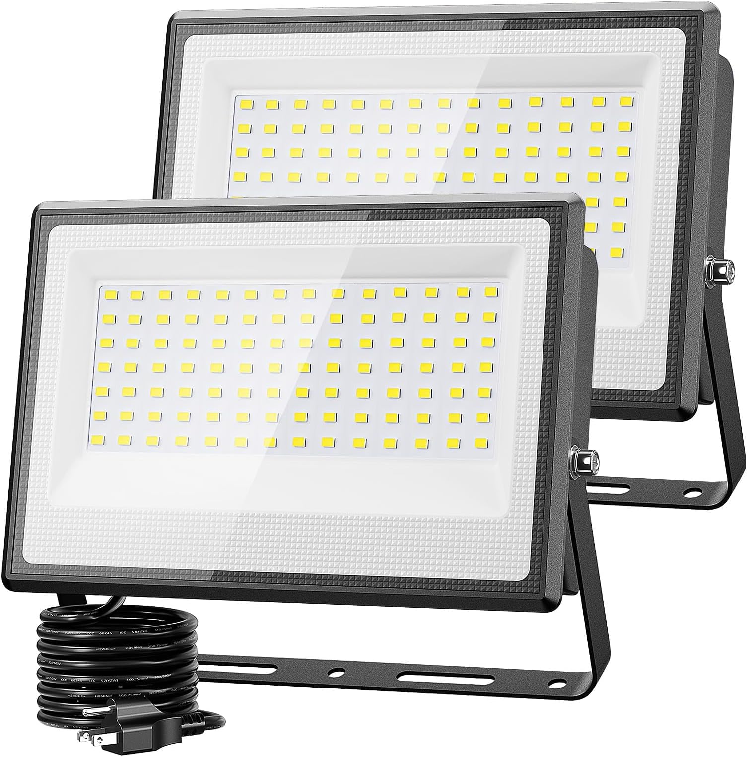 2 Pack 130W LED Flood Light Outdoor, 13000lm LED Work Light with Plug, IP66 Waterproof Exterior Security Lights, 6500K Daylight White Outside Floodlights for Playground Yard Stadium Lawn