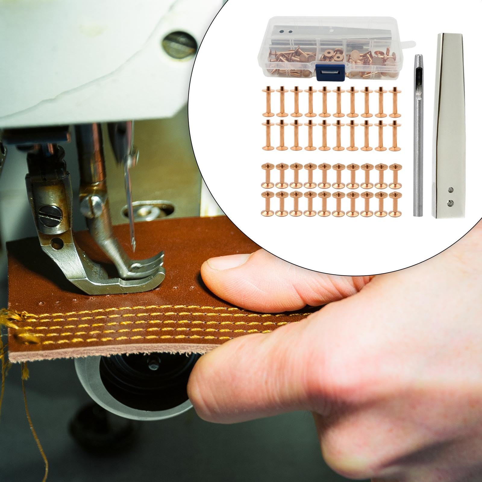 perfeclan Remache Doble Cabeza Kit de Remaches para Cuero Herramienta de Instalación Accesorios Metal Botón Reparación Cinturón Adecuado para Manualidades Ropa, C