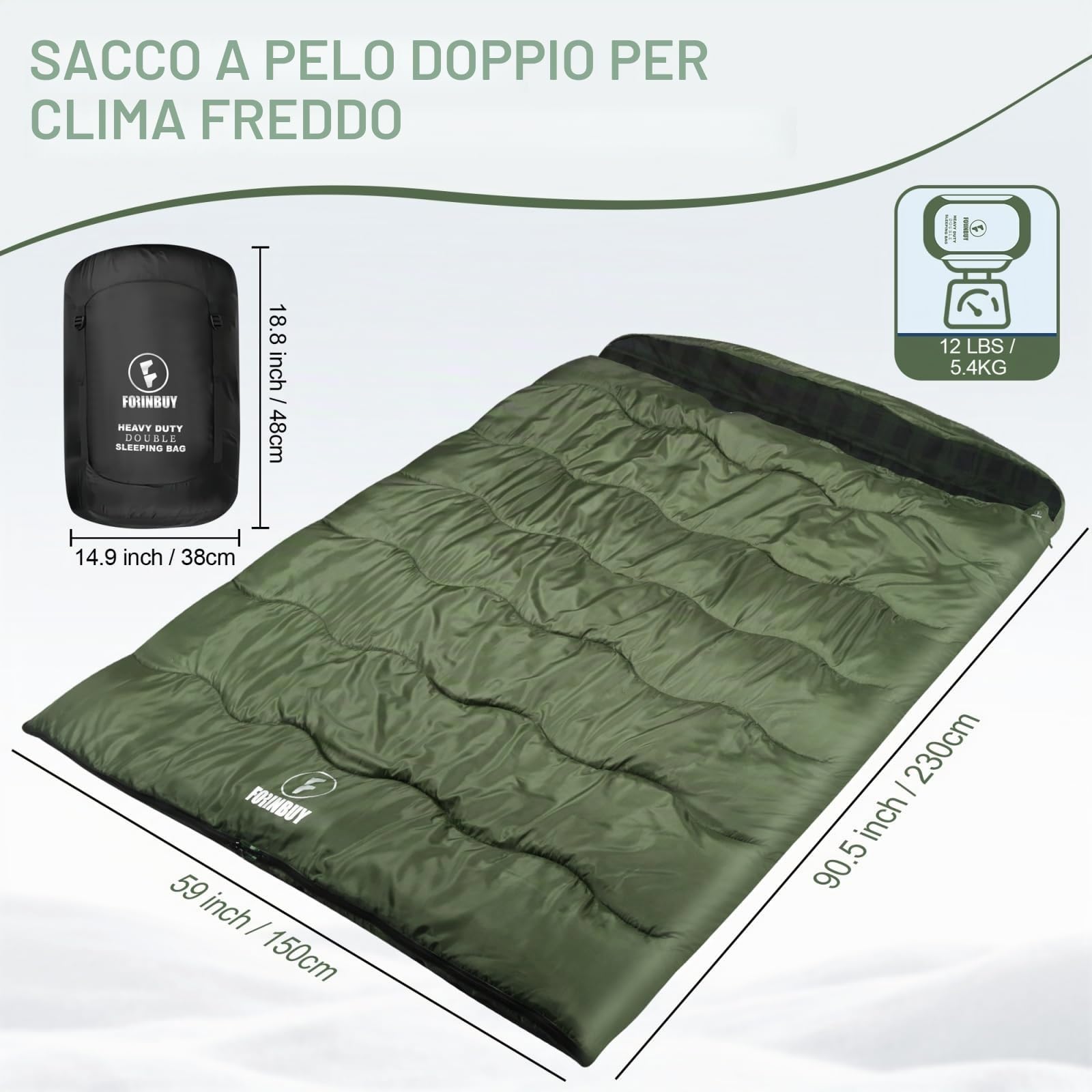 Inverno cotone doppio sacco a letto per adulti, sacco a letto in flanella Queen Size, tempo freddo impermeabile caldo 2 persona sacco a letto per coppie o campeggio in famiglia
